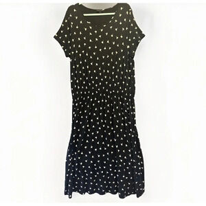 J. Jill Wearever Maxi Dress Size XL Petite Black Elastic Waist All Over Print